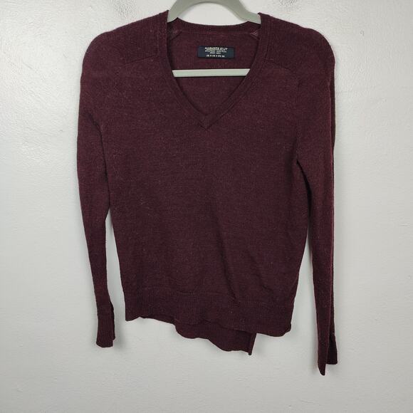 AllSaints Wasson Jumper Womens 4 Burgundy Draped Back 100% Merino Wool Goth - Picture 1 of 9
